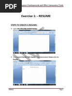 Exercise 1: - RESUME: Steps To Create A Resume