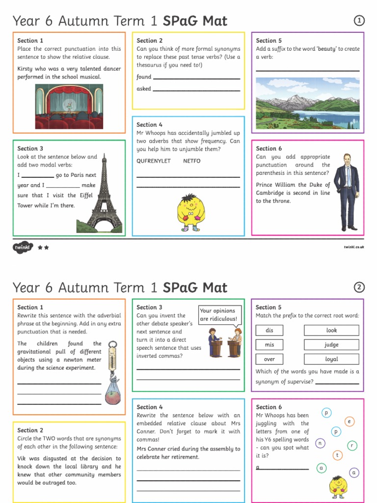 t2 e 2337c Year 6 Autumn Term 1 Spag Activity Mats Super Eco Colour | PDF