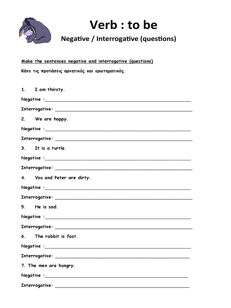 Negative and Interrogative "To Be" Exercises | PDF | Language Arts ...