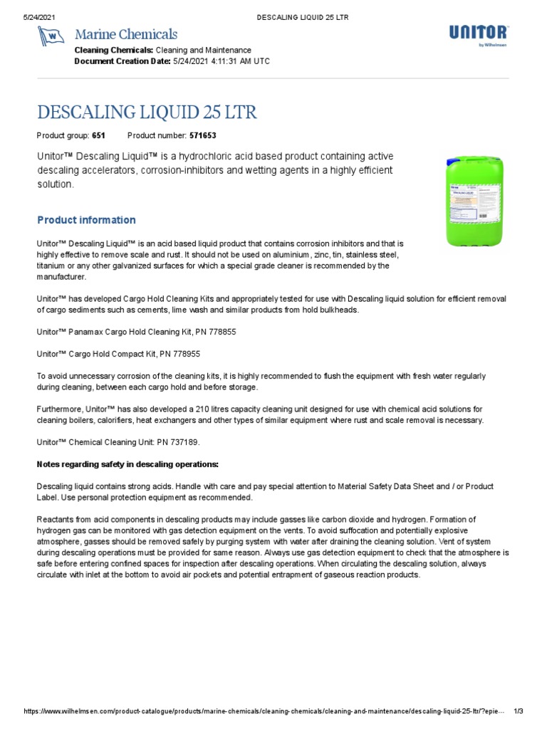 Descaling Liquid 25 LTR Marine Chemicals PDF