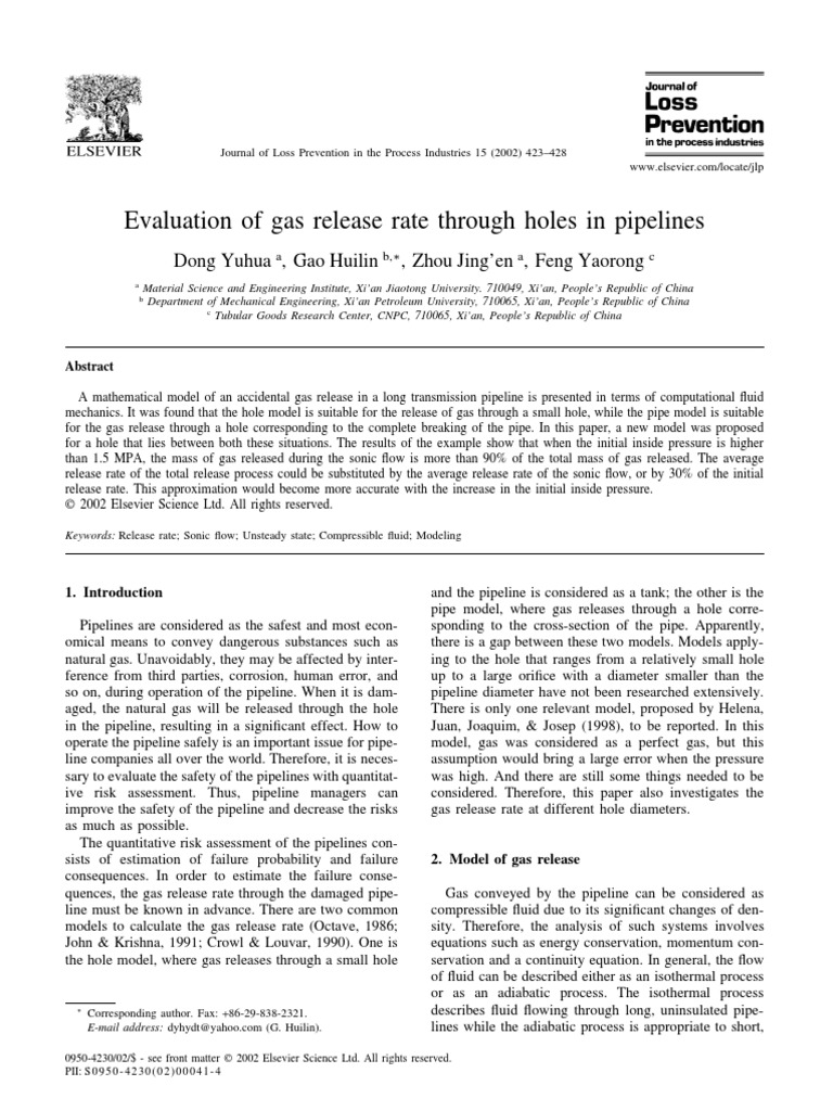 Gas Release Rate Modeling in Pipelines | PDF | Gases | Fluid Dynamics