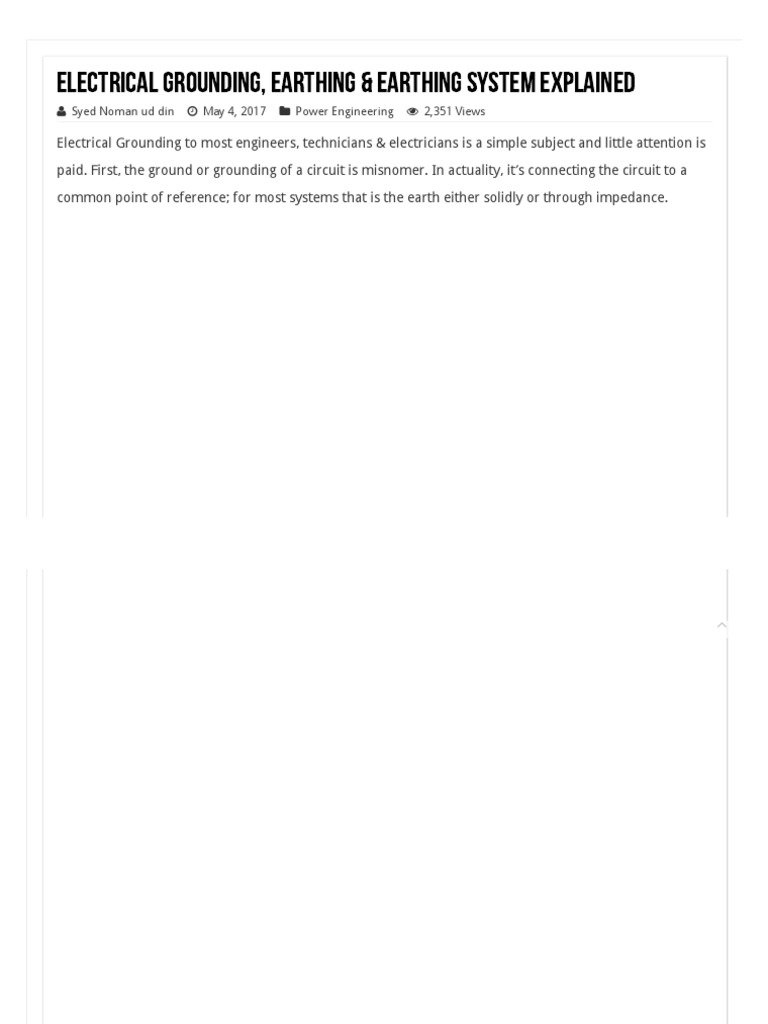 Electrical Grounding, Earthing & Earthing System Explained | PDF ...