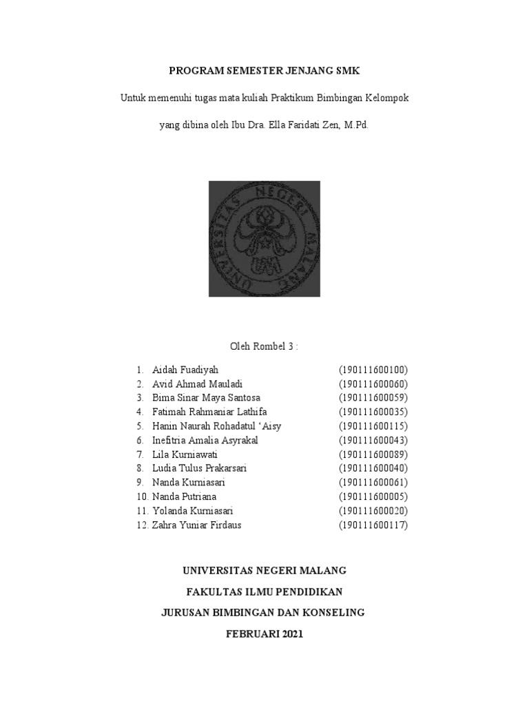 Program BK untuk Siswa SMK 2021 | PDF