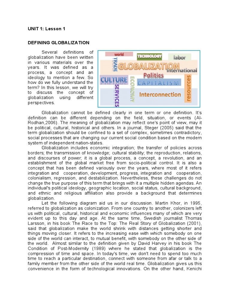 UNIT 1: Lesson 1 Defining Globalization | PDF | Globalization | Ideologies