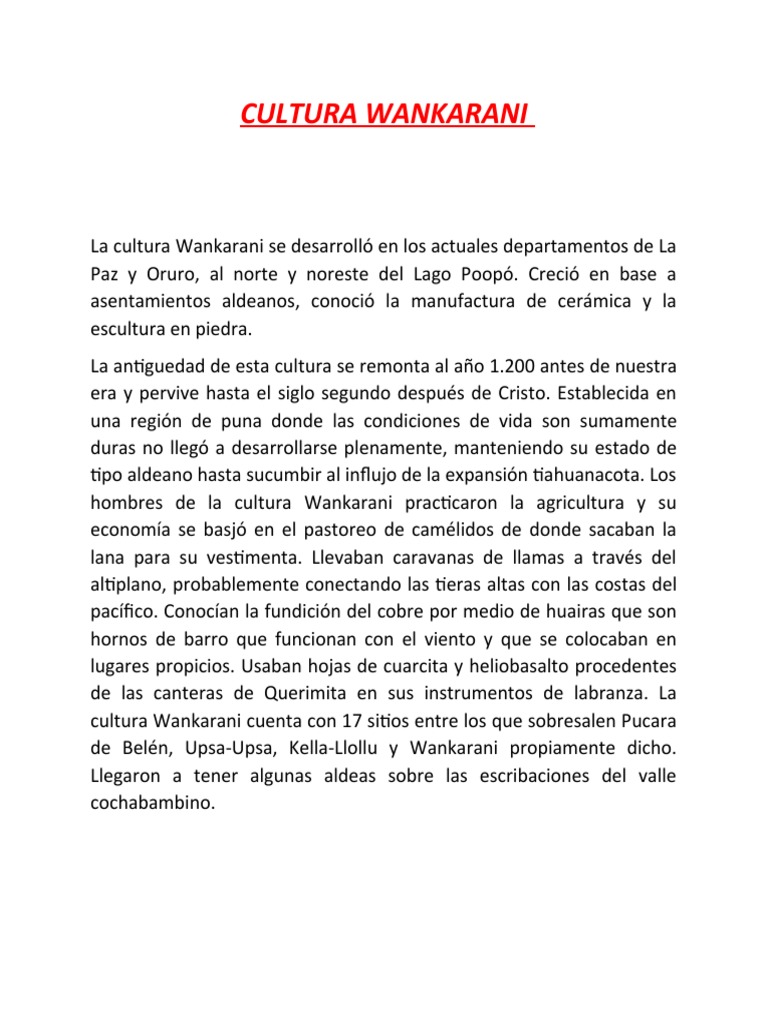 Cultura Wankarani: Historia y Características | PDF | Arqueología