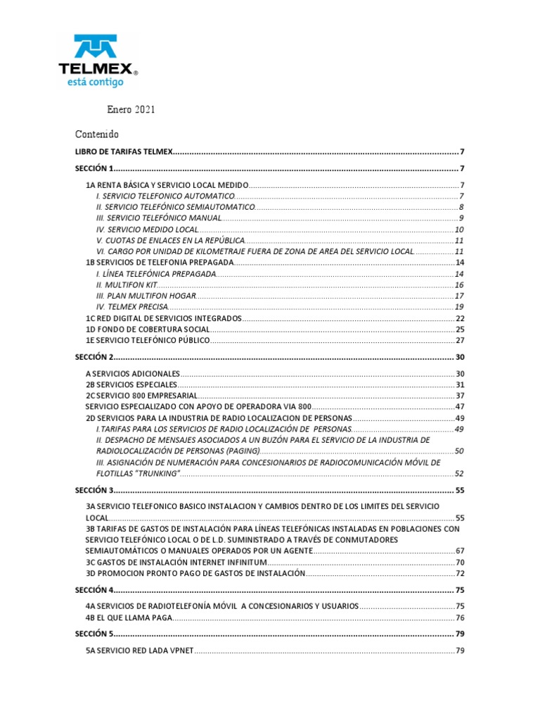 Libro Tarifas Telmex Accesible | PDF | Teléfono | Internet