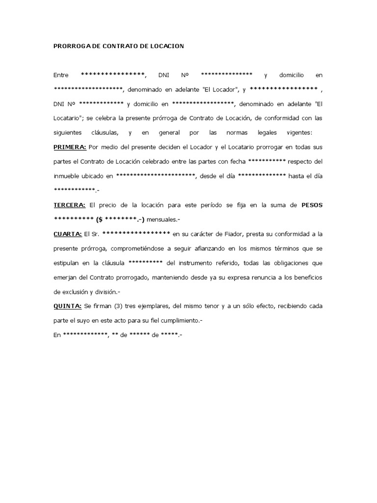 Modelo Prorroga de Contrato de Alquiler Argentina | PDF