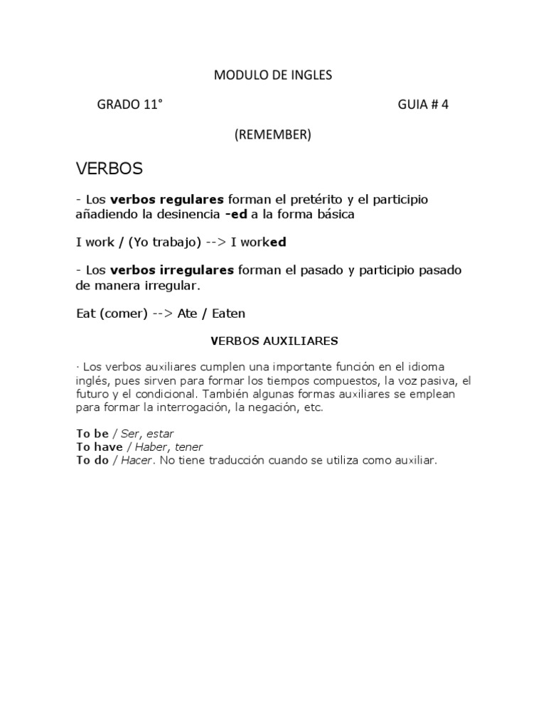 MODULO DE INGLES 11° Guia #4 | PDF