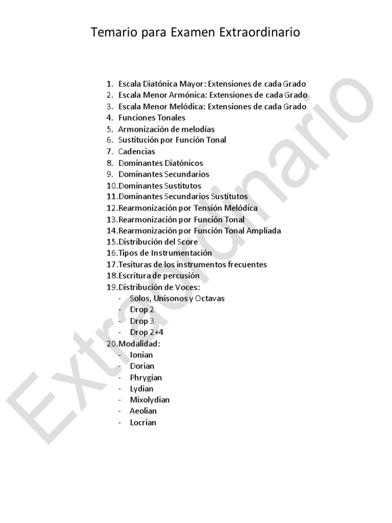 Temario para Examen Extraordinario | PDF