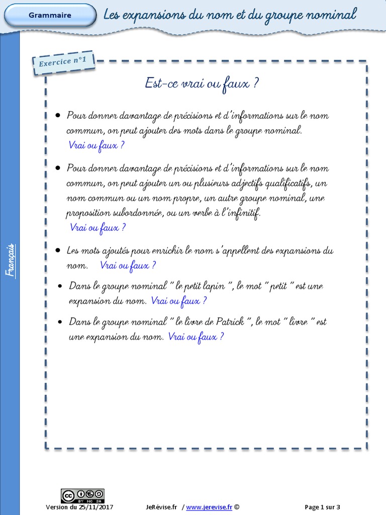 Exercices Groupe Nominal 6ème Pdf Exercices Enrichir Nom Expansion | PDF | Clause | Mécanique du langage