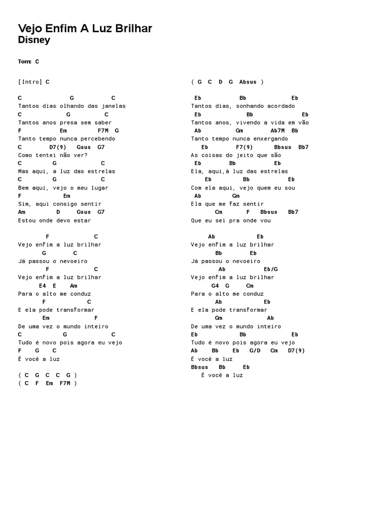 Cifra Club Disney Vejo Enfim A Luz Brilhar PDF