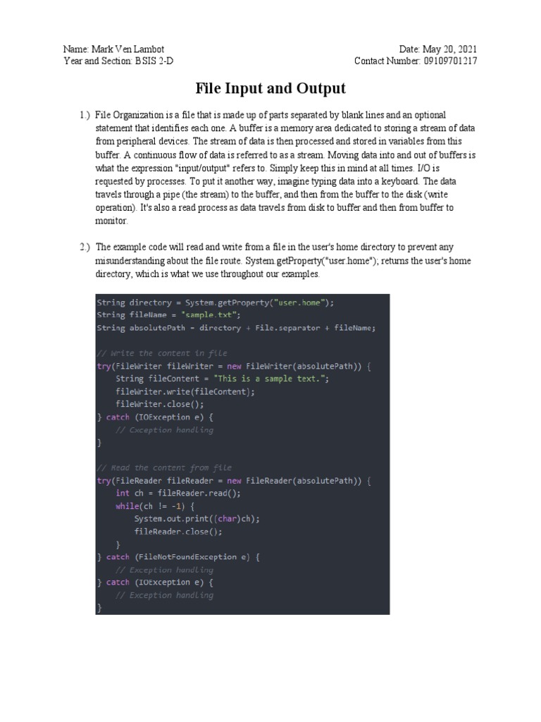 File Input and Output | PDF | Computer File | Input/Output