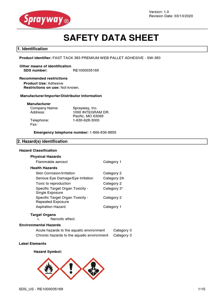 SDSSprayway Fast Tack 383 PDF Firefighting Toxicity