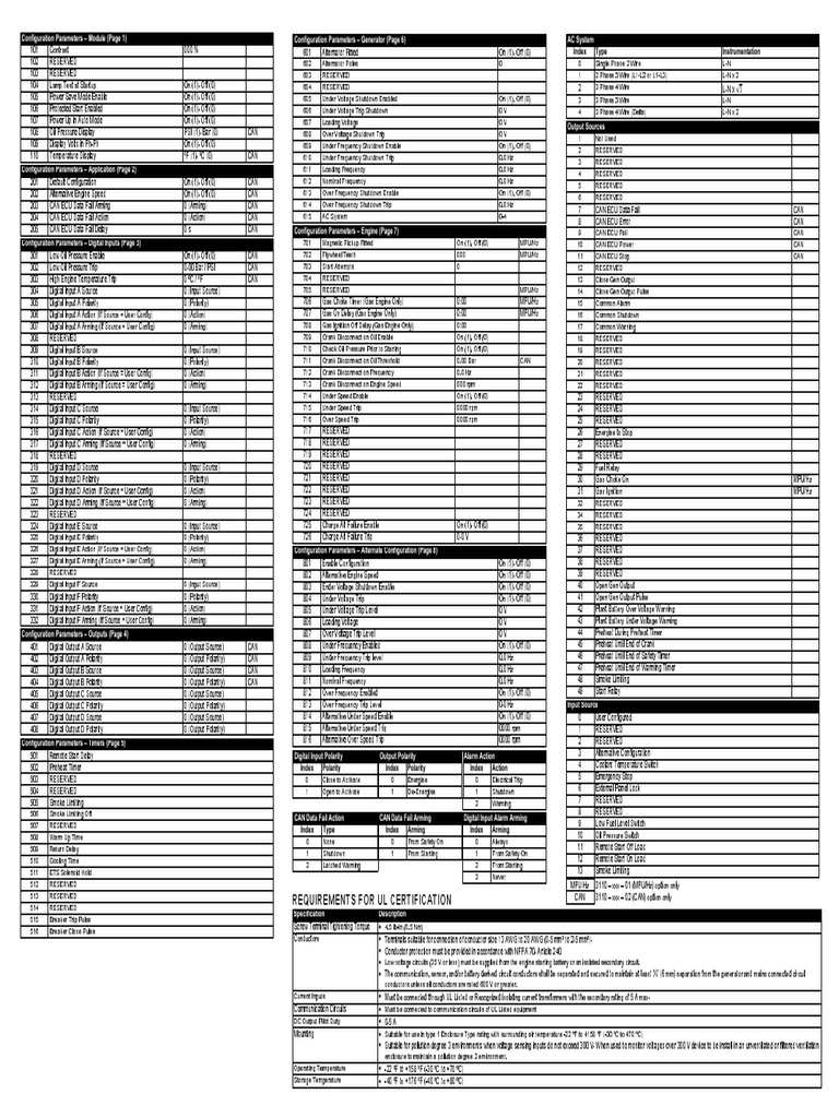 DSE 3110 Configuration Parameters Guide | PDF | Switch | Electrical ...