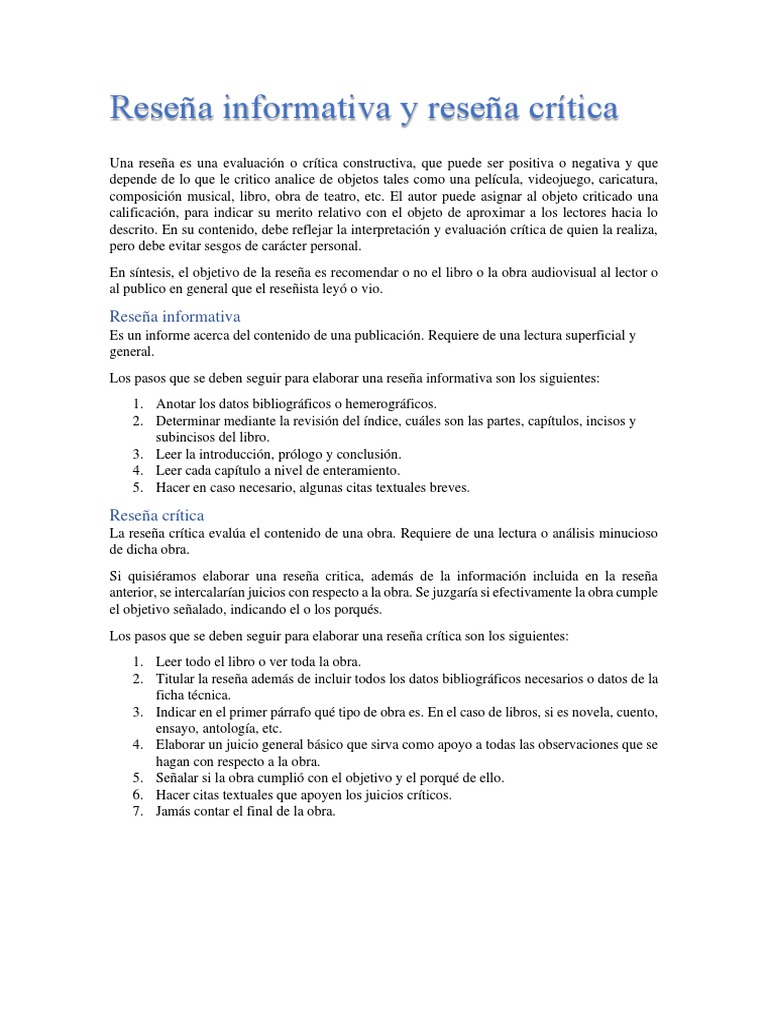 Guía de Reseñas Informativas y Críticas | PDF