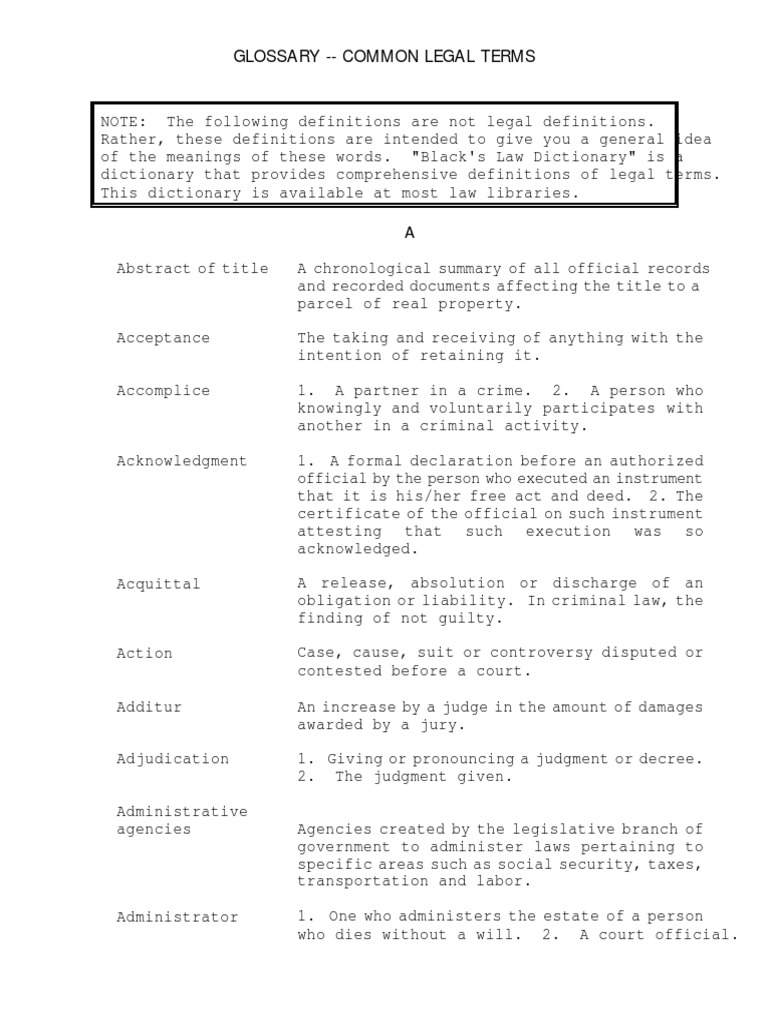 Common Legal Terms Glossary | PDF | Bankruptcy | Lawsuit