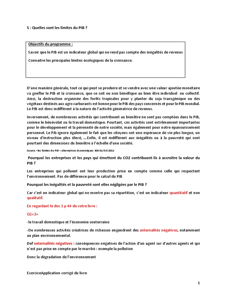 Limites du PIB et soutenabilité de la croissance | PDF | Croissance ...