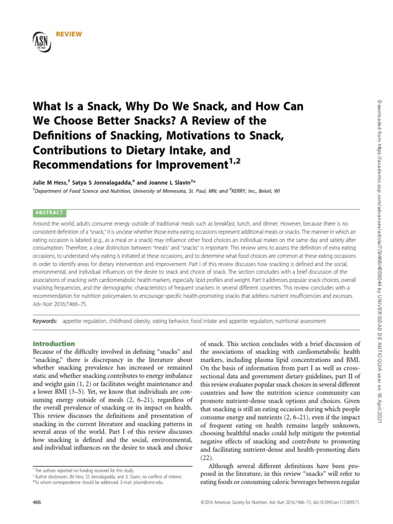 Defining Snacks A Review of the Varied Definitions of Snacking and the