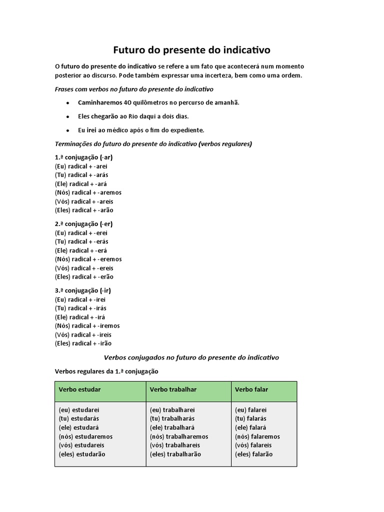 Conjugação do Futuro do Presente | PDF | Tipologia linguística ...