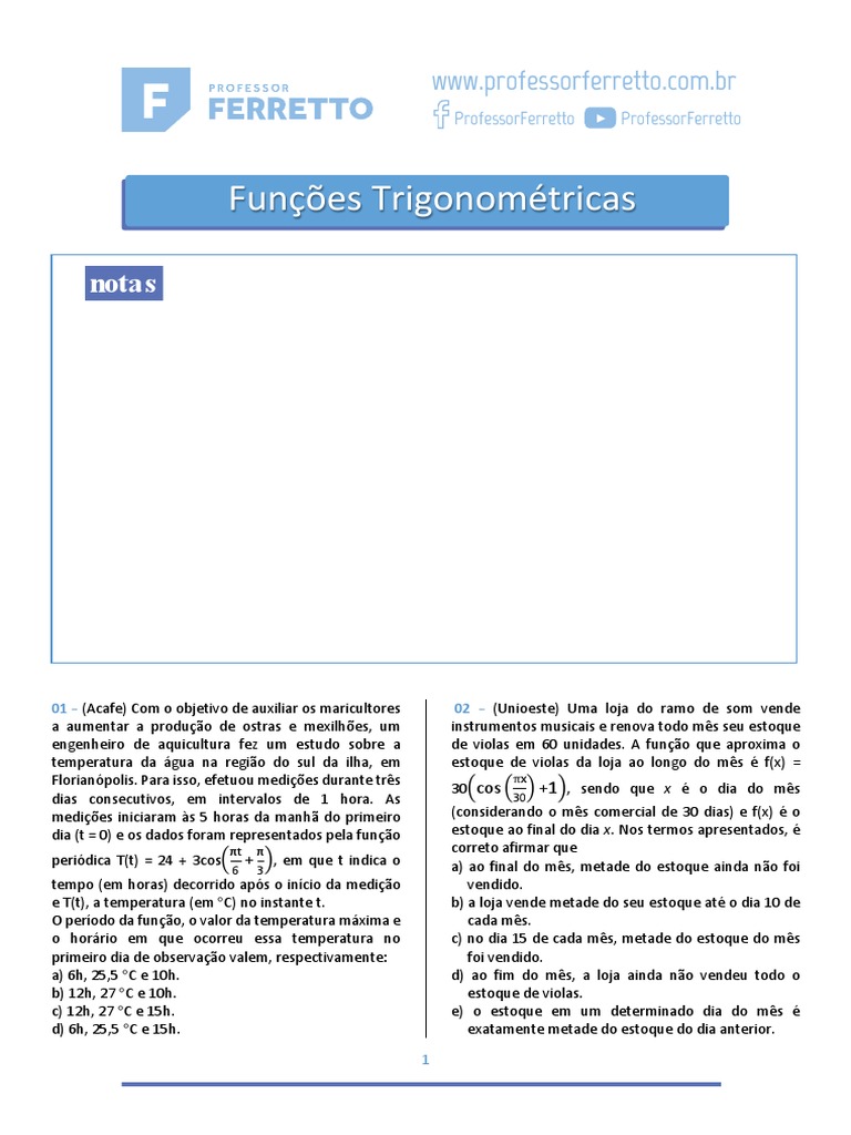 Funções trigonométricas na modelagem de fenômenos periódicos | PDF ...