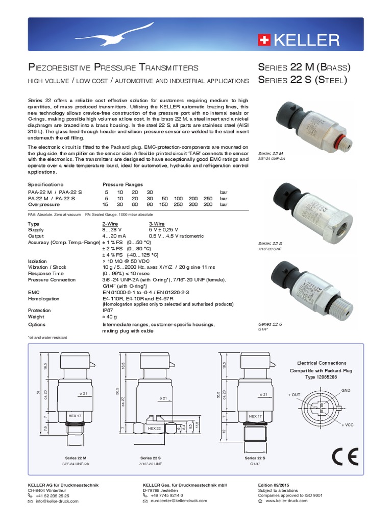 Piezoresistive Pressure Transmitters Series 22 M and 22 S Reliable, CostEffective Solutions