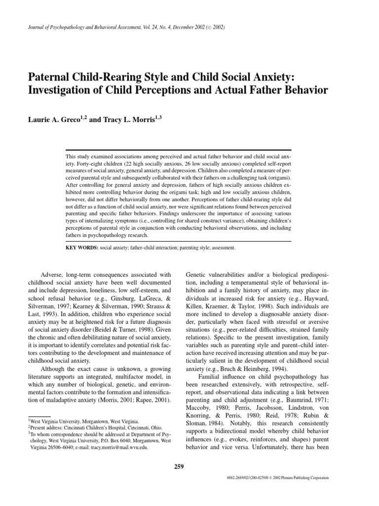 Fathering and Child Social Anxiety Study | PDF | Anxiety | Parenting
