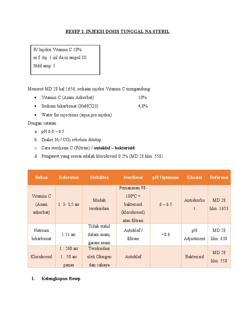 Resep Injeksi Vitamin C 10% | PDF