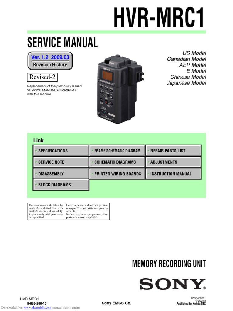 Sony HVR-MRC1 Service Manual | PDF | Soldering | Printed Circuit Board