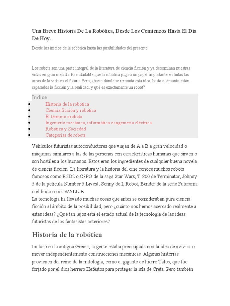 Historia y Futuro de la Robótica | PDF | Robot | Robótica