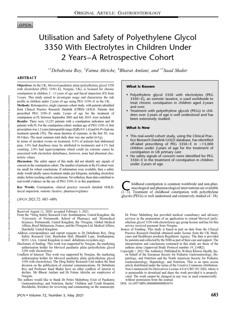 Utilisation and Safety of Polyethylene Glycol 3350.10 PDF