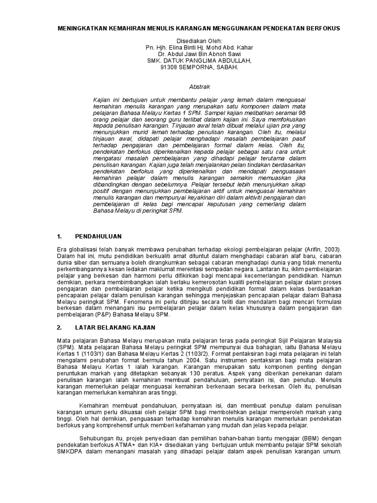 Meningkatkan Kemahiran Menulis Karangan Menggunaka Pdf
