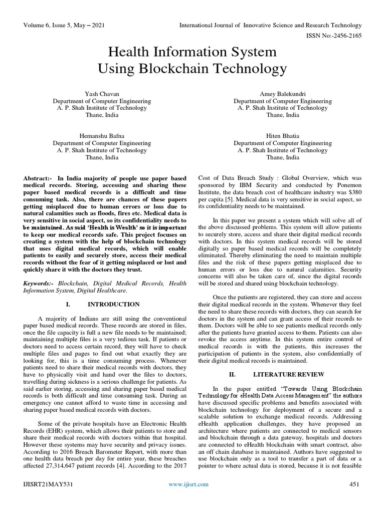 Blockchain for Secure Health Records | PDF | Medical Record ...