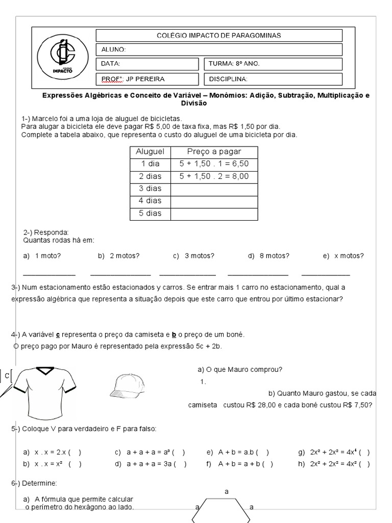 Revisão Matemática 8 Ano - Monomios e Polinomios | Download grátis PDF ...