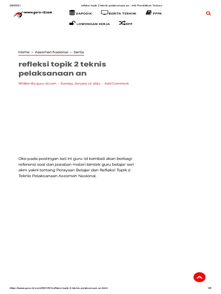 Refleksi Topik 2 Teknis Pelaksanaan An - Info Pendidikan Terbaru Pdf