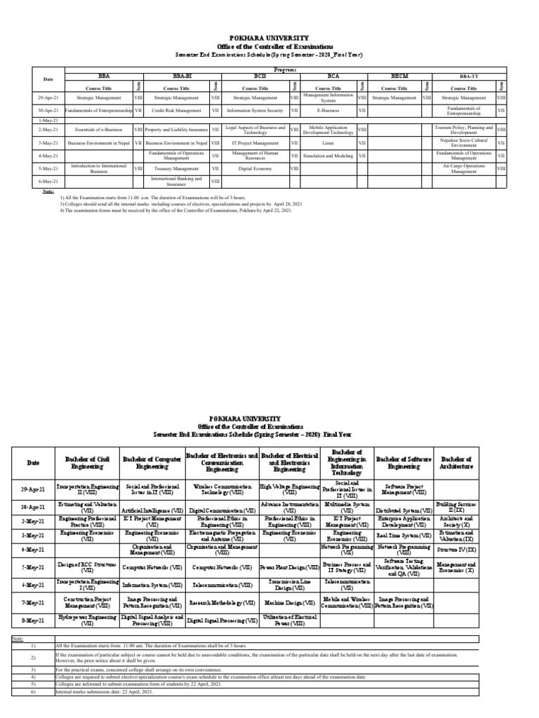 Pokhara University Exam Schedule 2021 | PDF | Pharmacy | Engineering