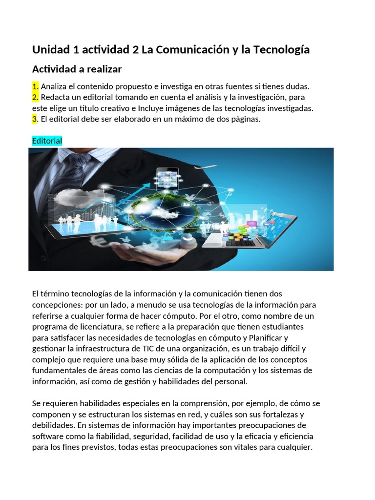 Comunicación y Tecnología en TIC | PDF | Tecnología de información y ...