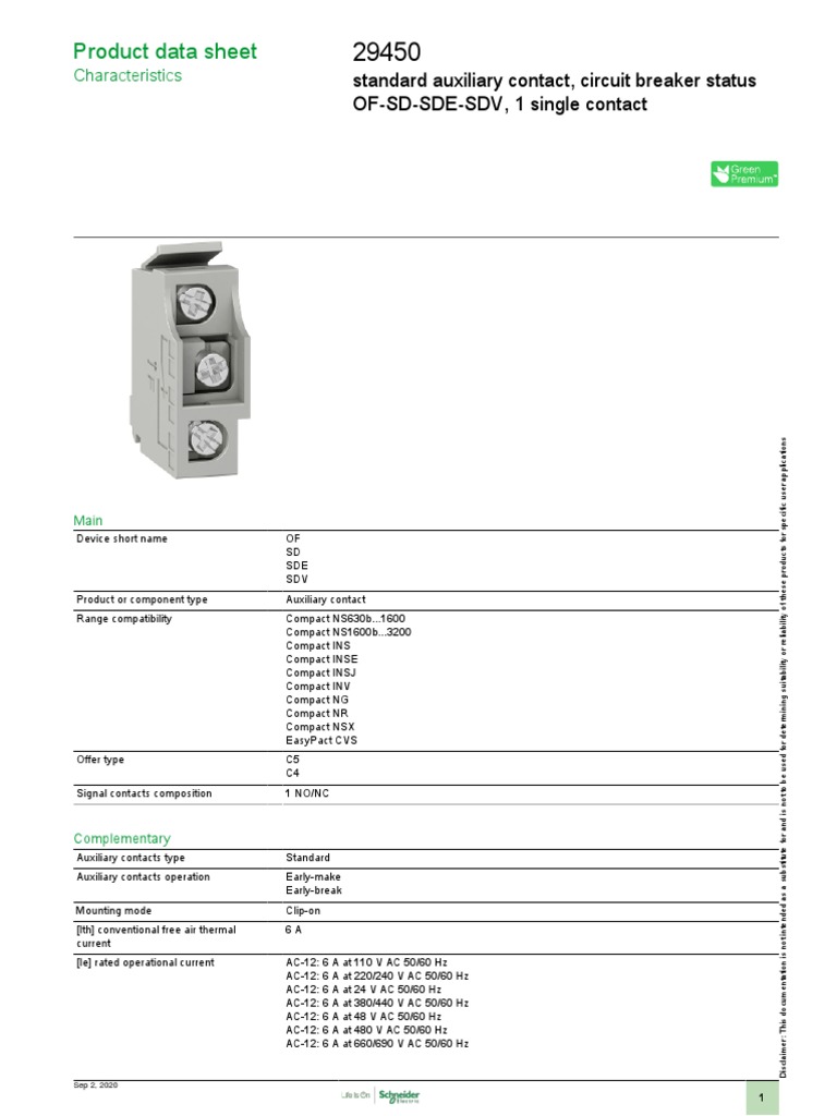 Product data sheet standard auxiliary contact circuit breaker status