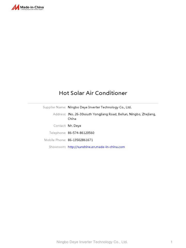 Hot Solar Air Conditioner | PDF | Power Inverter | Air Conditioning