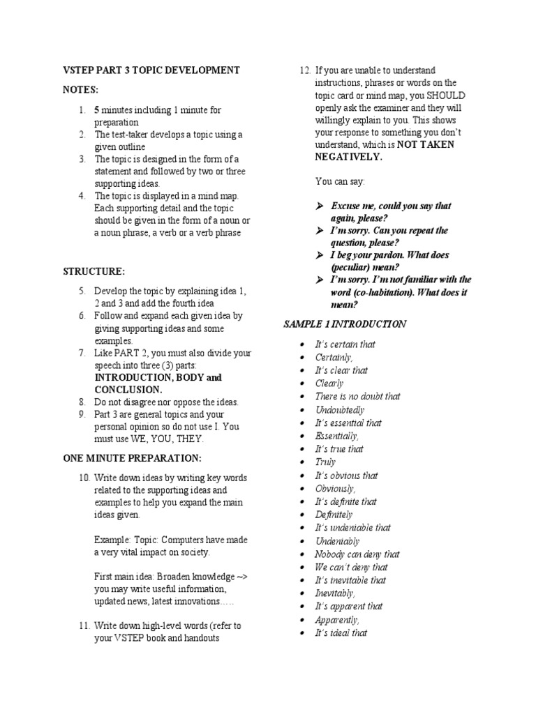 Vstep Part 3 Topic Development | PDF | Tourism | Cognitive Science
