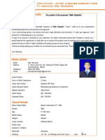 Cover Letter & Resume for Main Operator Position