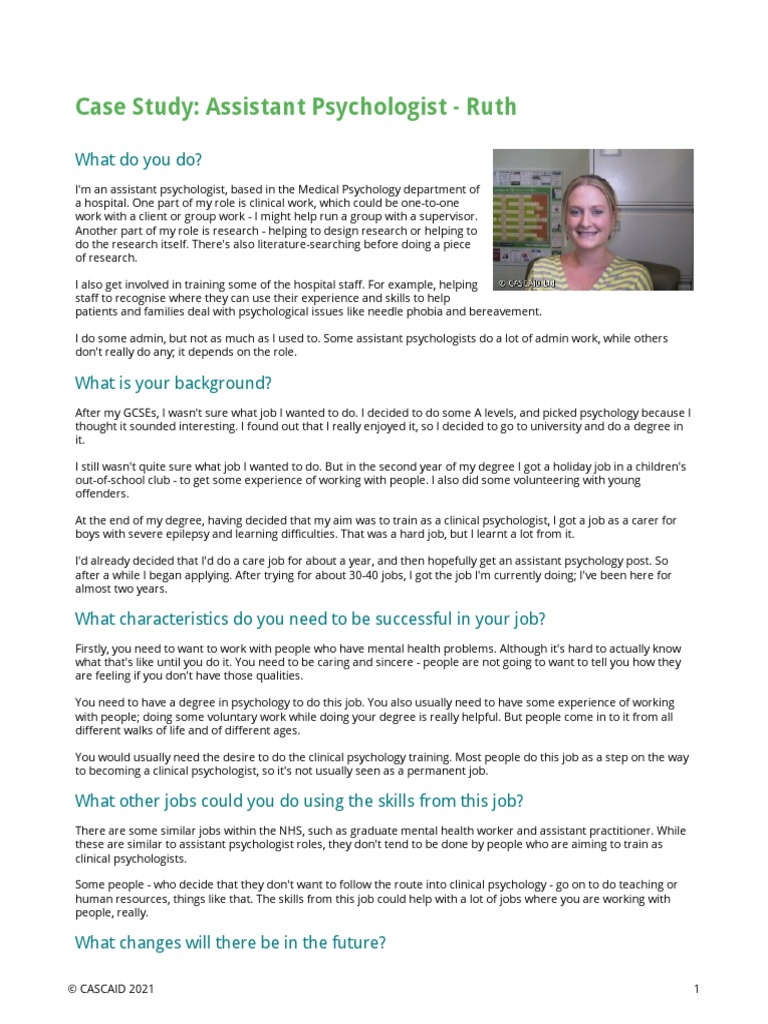 Case Study: Assistant Psychologist - Ruth: What Do You Do? | PDF ...
