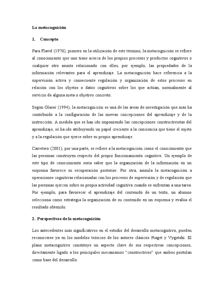 Metacognición: Conceptos y Desarrollo | PDF | Teoria de la mente ...