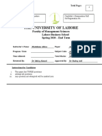 The University of Lahore: Faculty of Management Sciences Lahore Business School Spring 2020 - End Term