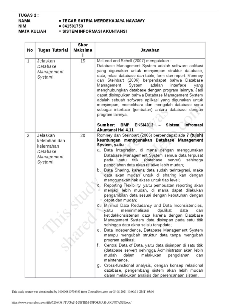 Tugas 2 Sistem Informasi Akuntansi | PDF