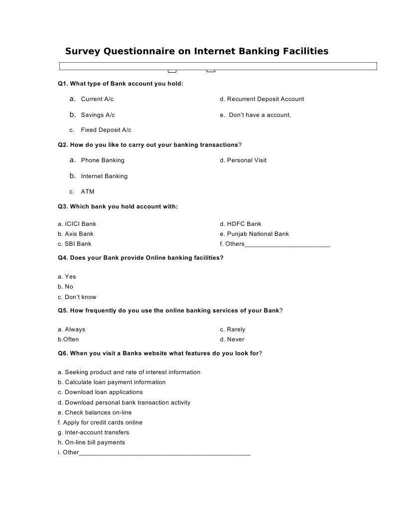 QUESTIONAIRE Online Banking Banks & Banking