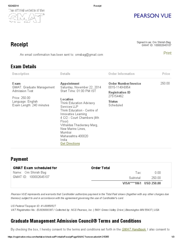 GMAT Fee Reciept PDF Graduate Management Admission Test Identity