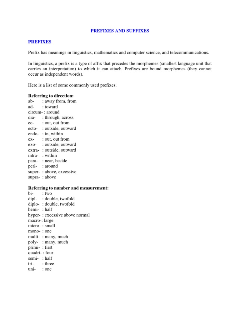 Understanding Prefixes and Suffixes | PDF | Surgery | Linguistics