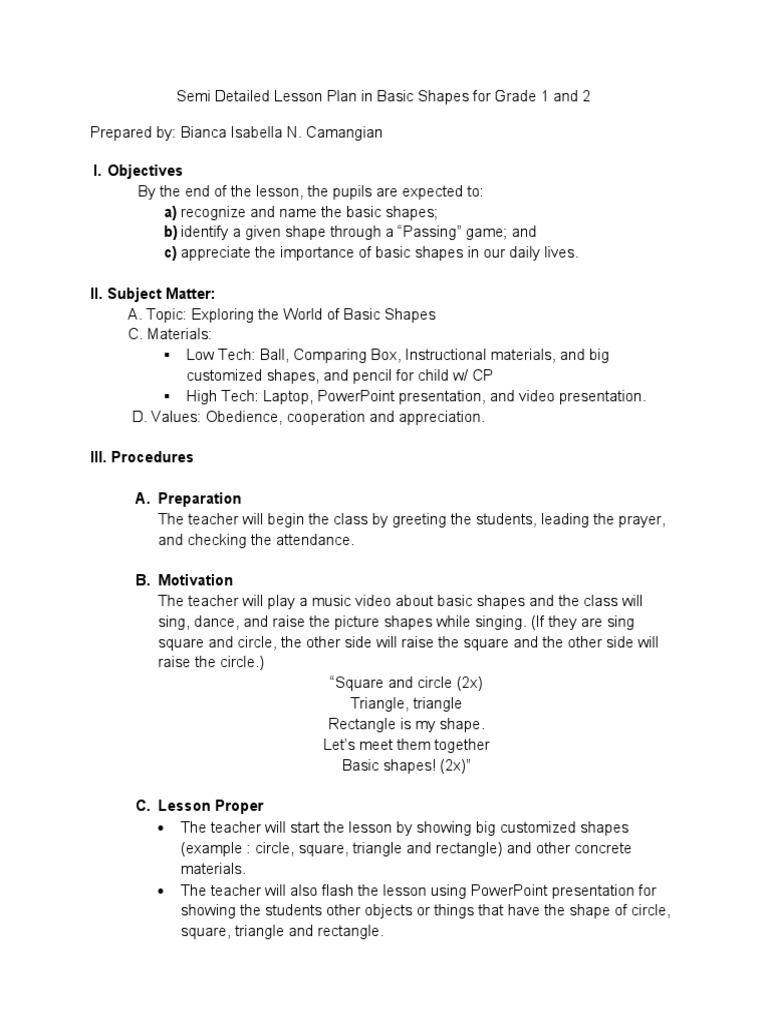 Basic Shapes Lesson Plan for Grades 1-2 | PDF | Shape | Lesson Plan