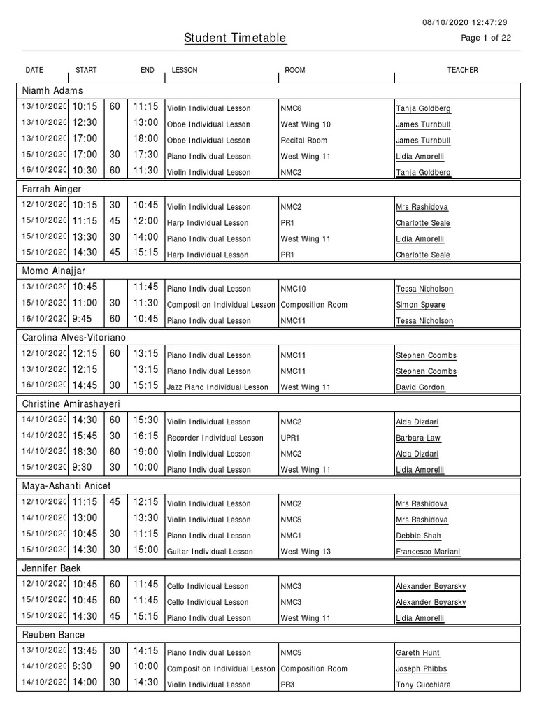 Music Student Lesson Schedule | PDF | Musical Compositions | Music ...