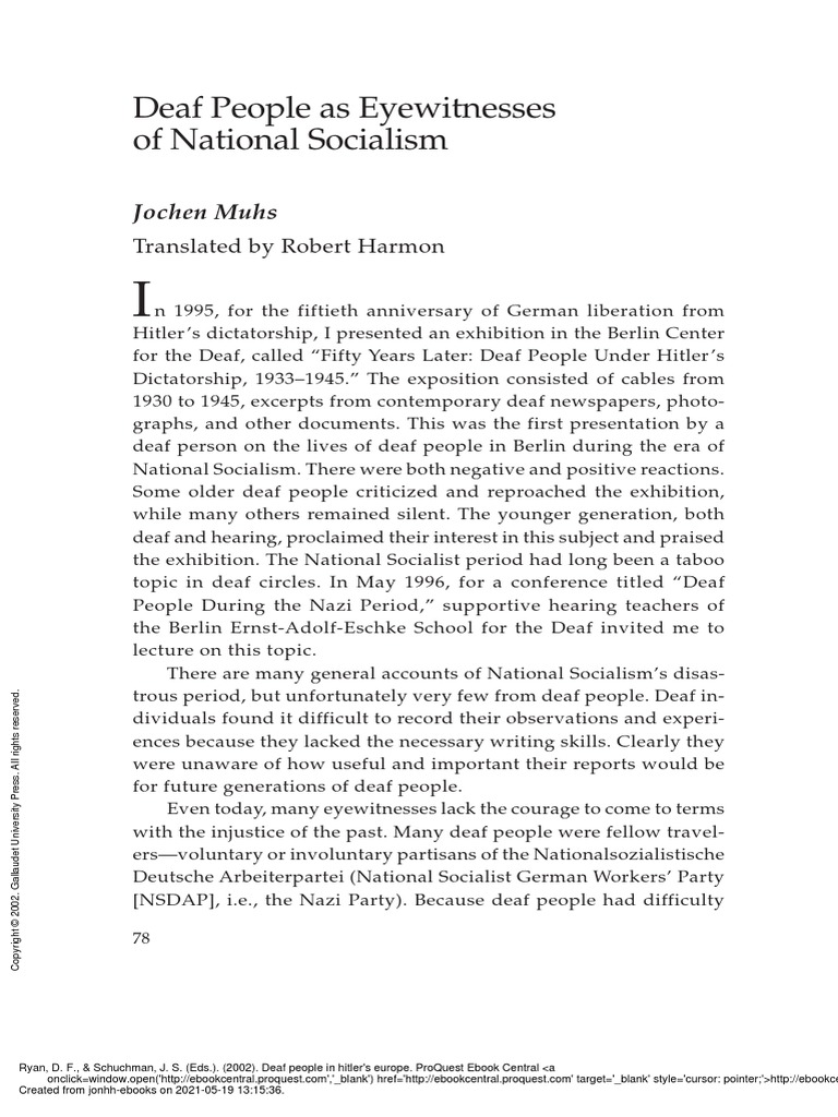 Muhs - Deaf People As Eyewitnesses of National Socialism | PDF | Nazi ...